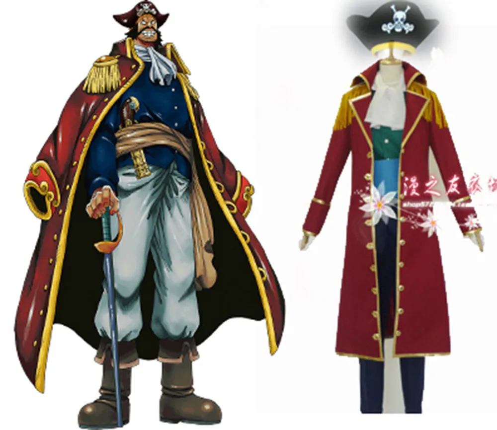 คอสเพลย์ Gol D Roger Pirate ชุดเครื่องแต่งกายชุด + กางเกง + เสื้อคลุม + หมวก11