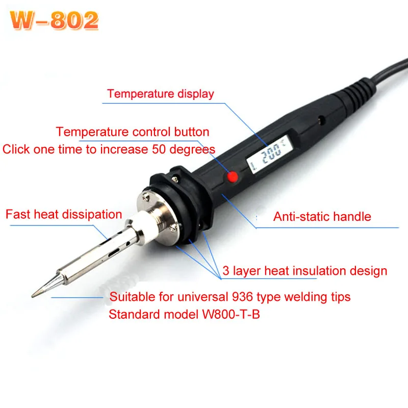 Japan WiT W802 Digital Display Adjustable Temperature Internal Heat Electric Soldering Iron Output 60W 80W 100W Input 110V 220V