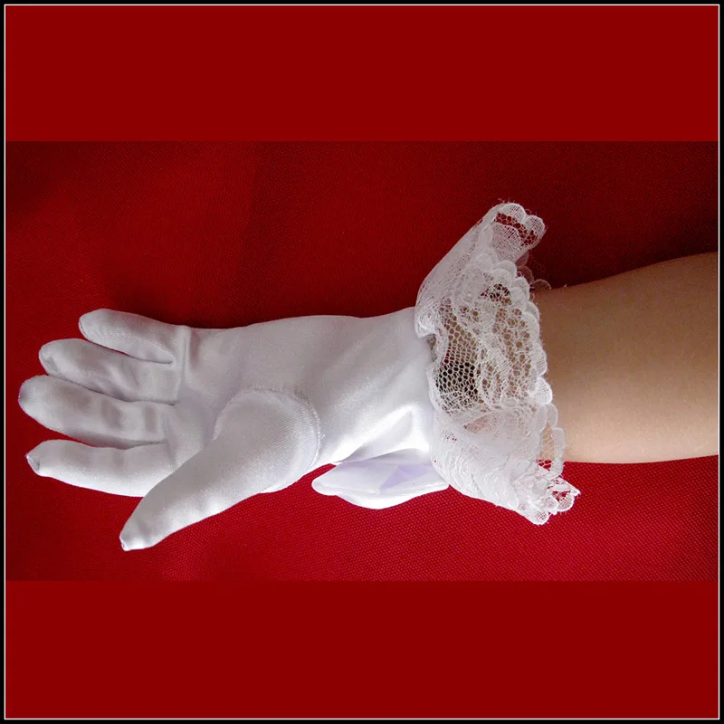 Lovely Elastic Girl Etiquette Performance Lace Wrist Gloves Satin Flower Lace Bow Gloves Short Children Princess Dance Glove B98