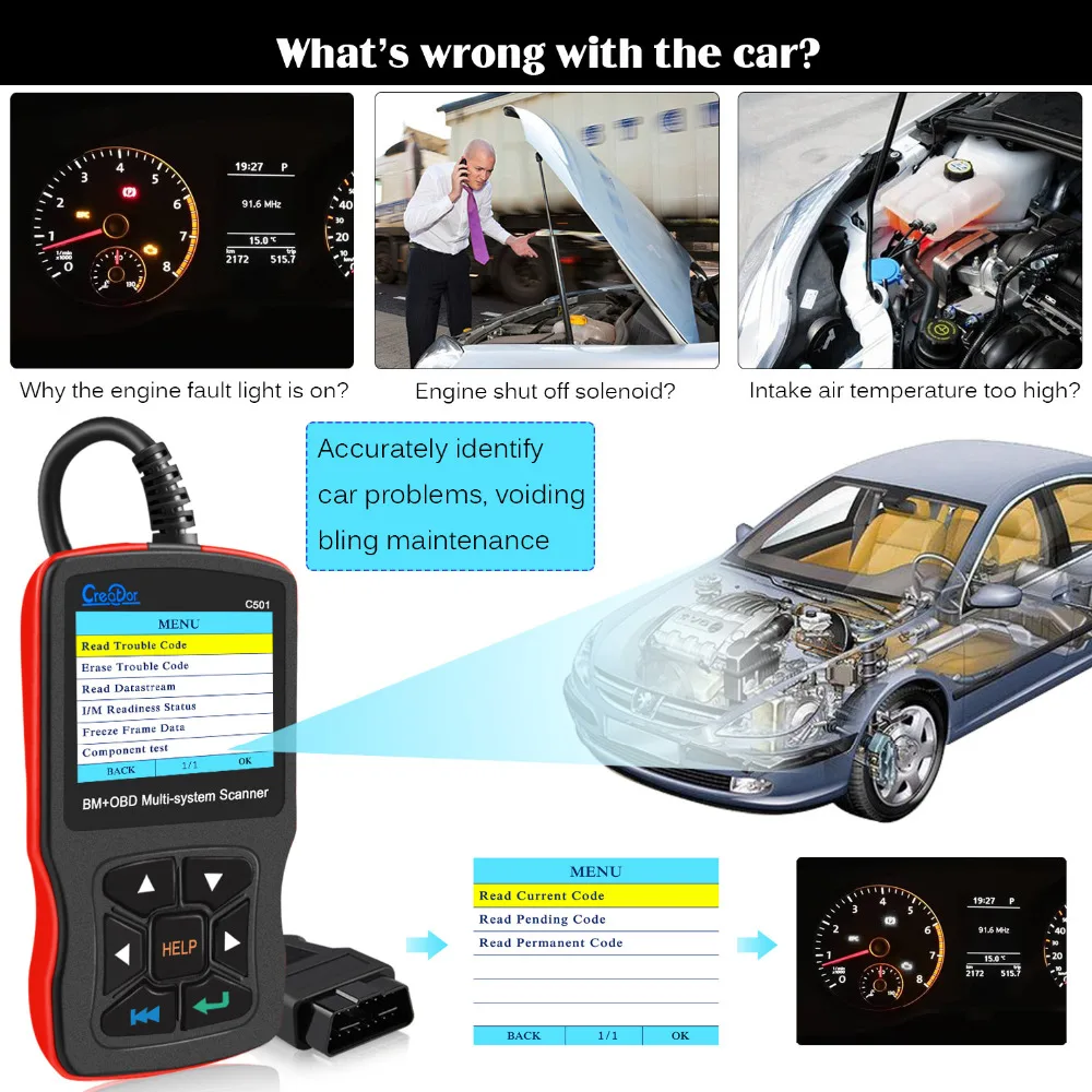 Creator C501 OBD2 Scanner Auto Diagnostic Tool Car Scanner All Systems OBD 2 Diagnostic Tool Engine ABS Airbag BMW e36  e39