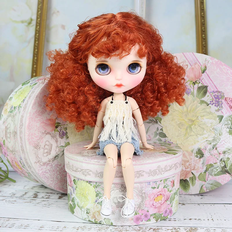 ICY DBS Blyth doll 1/6 bjd white skin joint body Afro red brown hair new matte face Carved lips with eyebrow closed eyes