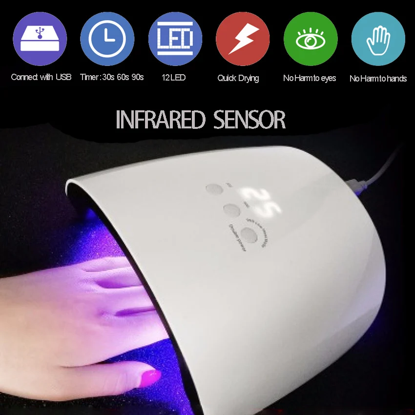 SAMVI SUN8SE 24W UV Lamp  LED Nail Dryer  Curing Gels Polish LED Display USB 5V Timer Button Auto Sensor Manicure Nail Art Tools