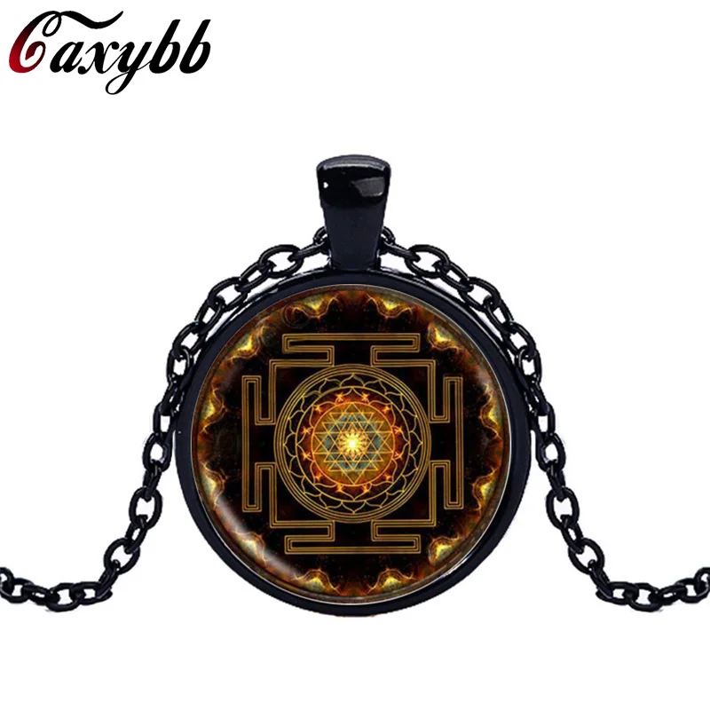 Caxybb Hot Buddhist Sri Yantra Jewelery Pendant Sacred Geometry Necklace  glass Jewelry Mandala Buddhist Necklace Women Jewelry