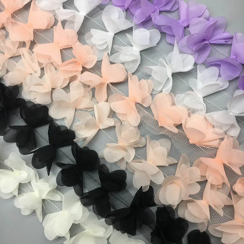1 YD Multicolor 3D Flowers Petals Chiffon Leaves Trim Wedding Dress Bridal Lace Fabric Doll Children's Clothing Applique Sewing