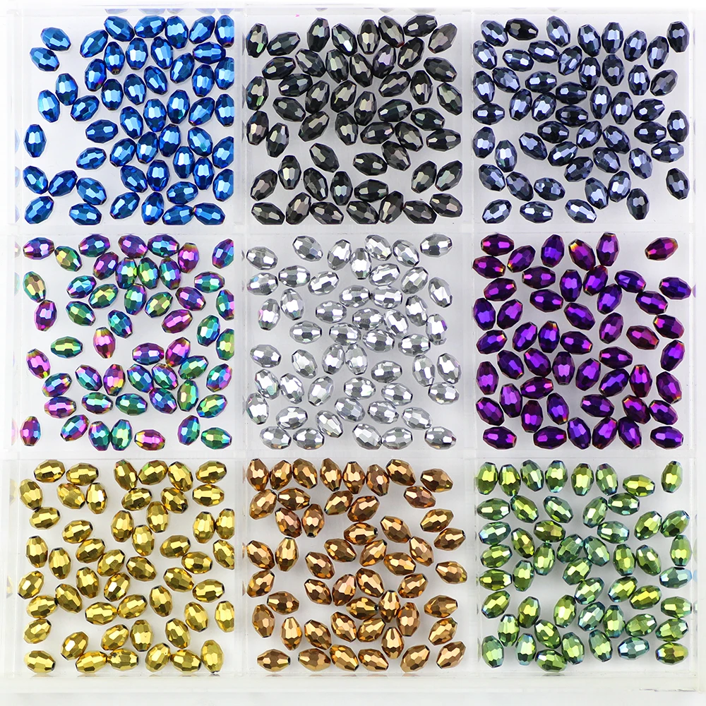 BTFBES Rice Grains Austrian Crystal Beads 50pcs 6*8mm Plated Color Oval Shape Loose Spacer Round Beads For Jewelry Making DIY