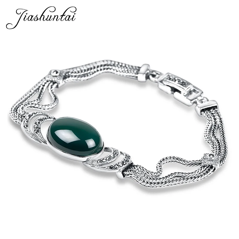 

JIASHUNTAI 925 Sterling Silver Bracelets For Women Vintage Natural Stone Silver Jewelry Female