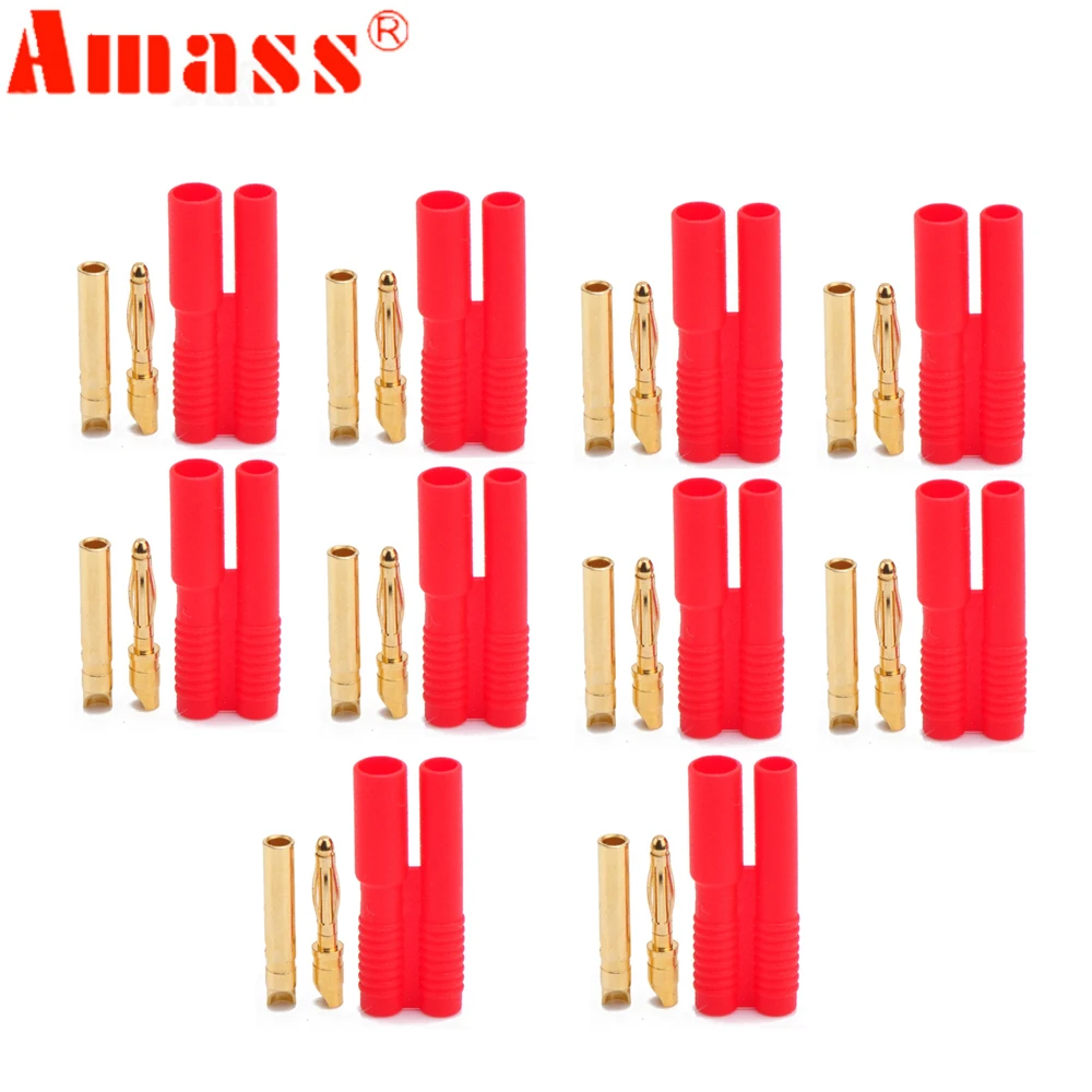 

10pair AMASS 2.0mm Banana Gold Plated Bullet Connector Plugs With Belt Sheath For RC Connectors LIPO Battery