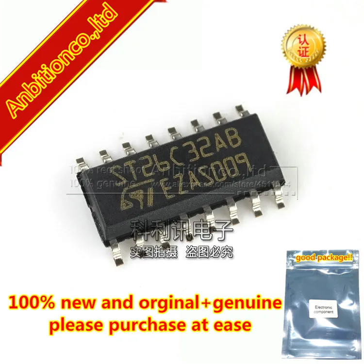

10 шт. 100% новый и оригинальный ST26C32AB ST26C32ABDR SOP16 CMOS четырехъядерный дифференциальный линейный приемник на складе