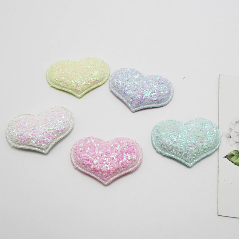 Glitter Paillette candy color Heart Pads Patches  Appliques for Craft Clothes Sewing Supplies DIY Hair Clip Accessories