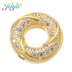 Juya 2 4PCS/Lot Wholesale Micro Pave Zircon Round Circle Spacer Beads For DIY Decorative Natural Stones Pearls Jewelry Making