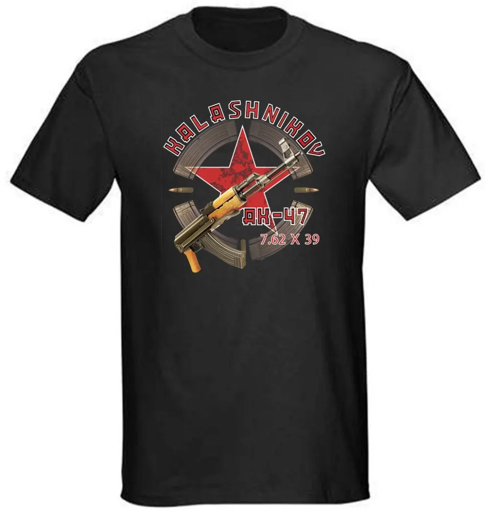 New Arrival NEW BLACK T-SHIRT RUSSIAN AK 47 KALASHNIKOV COTTON SOVIET Fashion Casual Tee