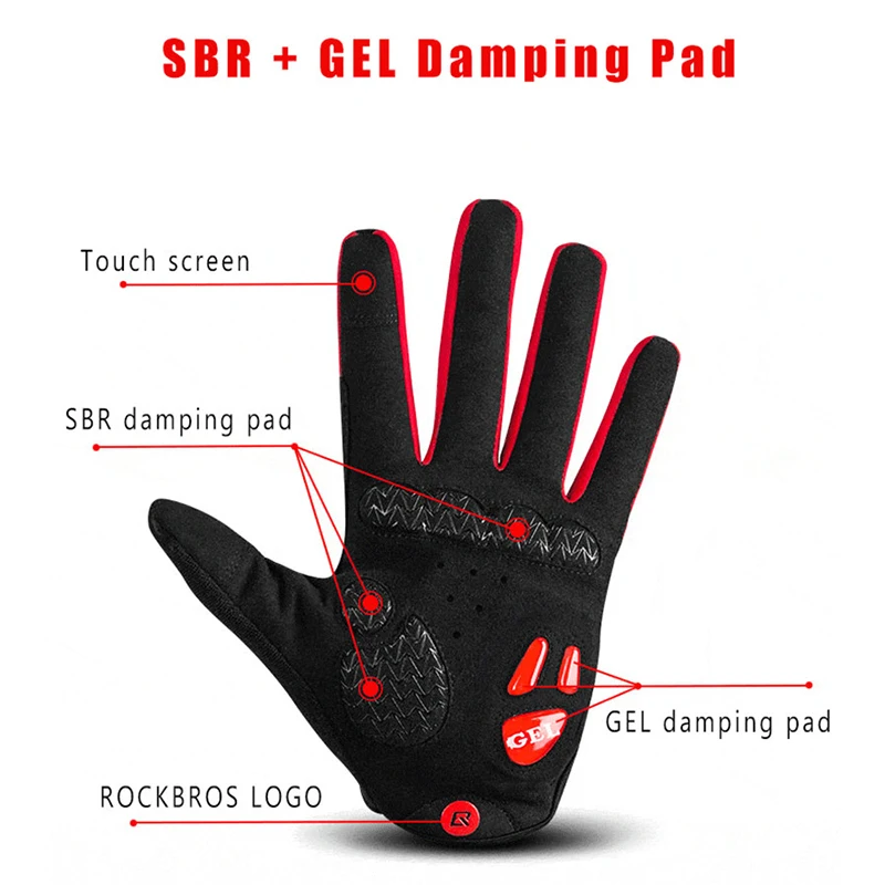 ROCKBROS Cycling Gloves Touch Screen Windproof Gloves MTB Bicycle GEL Pad Shockproof Full Finger Mittens Gloves Autumn Winter