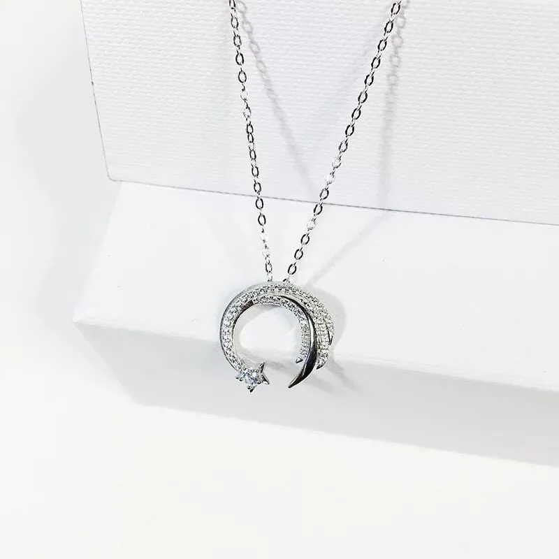 YIZIZAI Fashion SilverPlating Meteor with Cubic Zircon Pendant Necklace Womens Necklace Girls Lucky Gift Jewelry