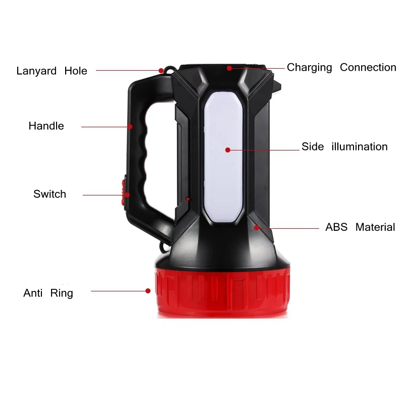 Multi-function  Flashlight Lamp with sidelight Outdoor Waterproof Flashlight Led Rechargeable Searchlight Long Range Portable