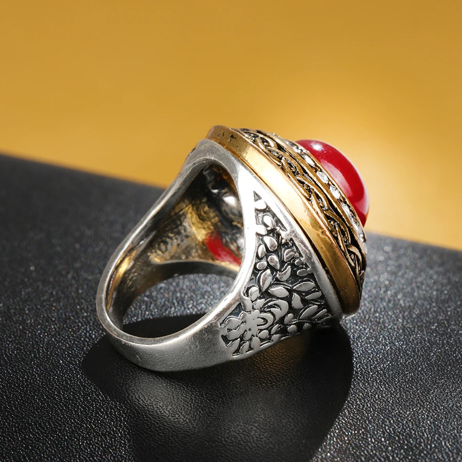 Kinel Luxury Vintage Wedding Ring For Women Gold Color Inlay Red Resin Crystal Fashion Round Big Rings Indian Jewelry