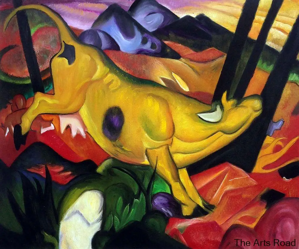 Modern Art Abstract Oil Painting Wall Decor Yellow Cow by Franz Marc Wall Painting Animal Hand Painted