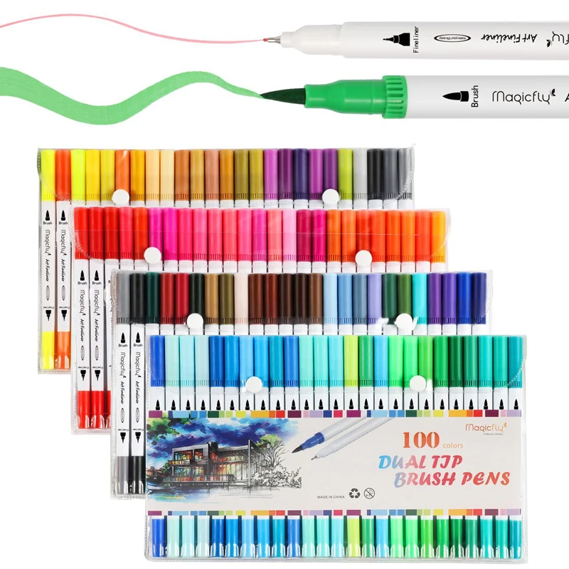 Dual Tips 100 Colors Fine Tip  Brush Marker Pen Based Ink Watercolor Paintbrush Sketch Markers For Manga Drawing Art Supplies