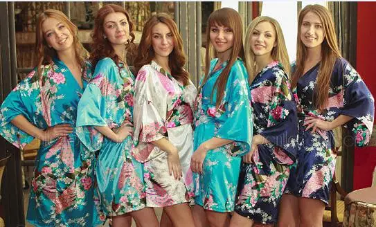 

13colors set of wedding Floral kiminos Bride Bridesmaid satin silk pajamas robes flower girl Dressing Gowns party favors gifts