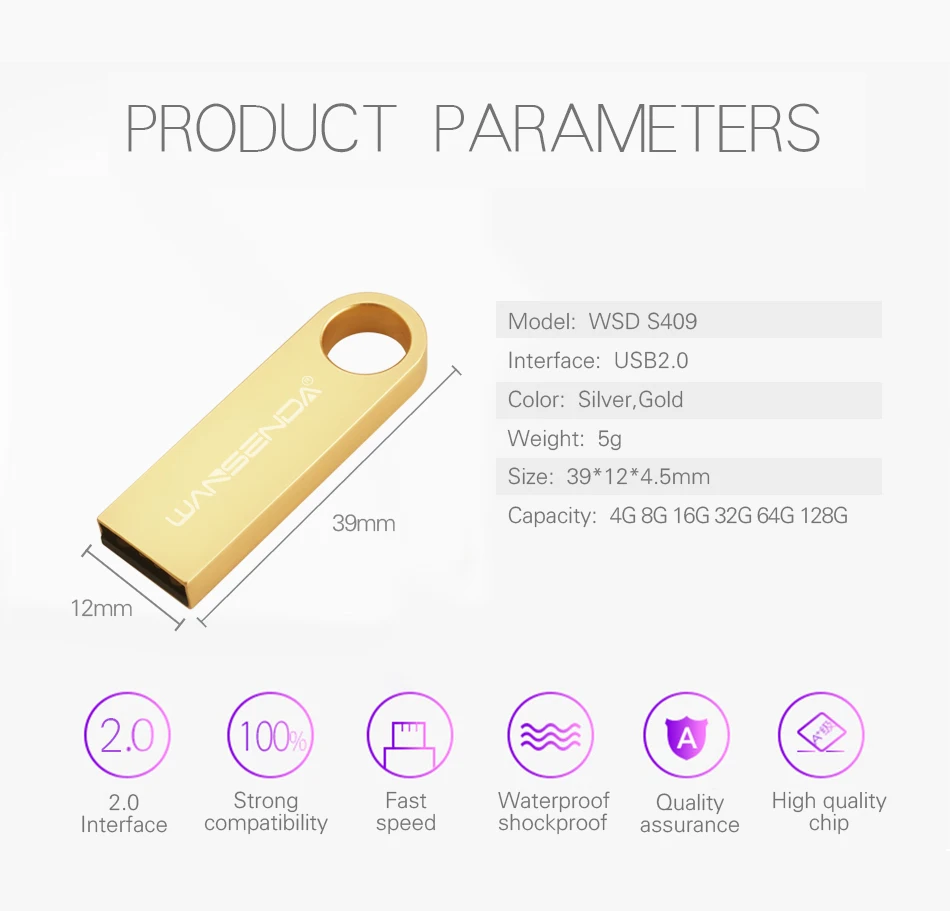 Wansenda Mini Metal USB Flash Drives USB 2.0 New style Portable Pendrives 128GB 64GB 32GB 16GB 8GB 4GB Pen drive Memory Stick