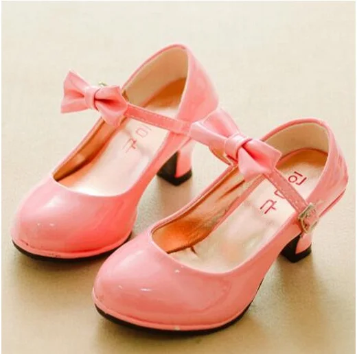 Child Spring/Autumn Female Single Shoes Girls Fashion Patent Leather Bowtie Princess Low-heeled Dance Shoes Kids