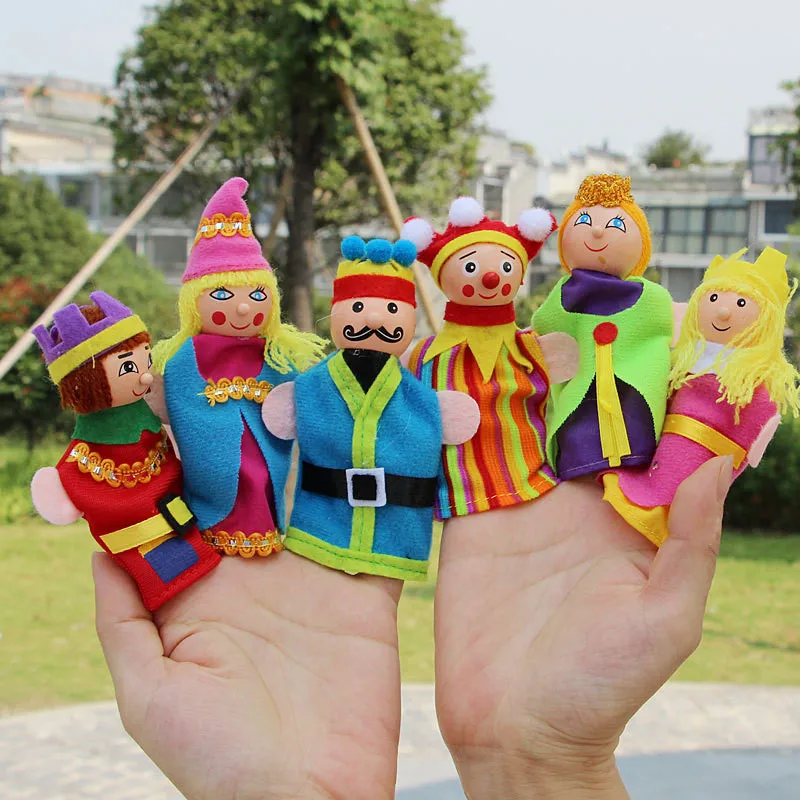 6pcs/lot Finger Puppets Baby Educational Story Hand Puppet Fantoche Prince Princess Plush Toy Dolls Children Kids Learning Toys