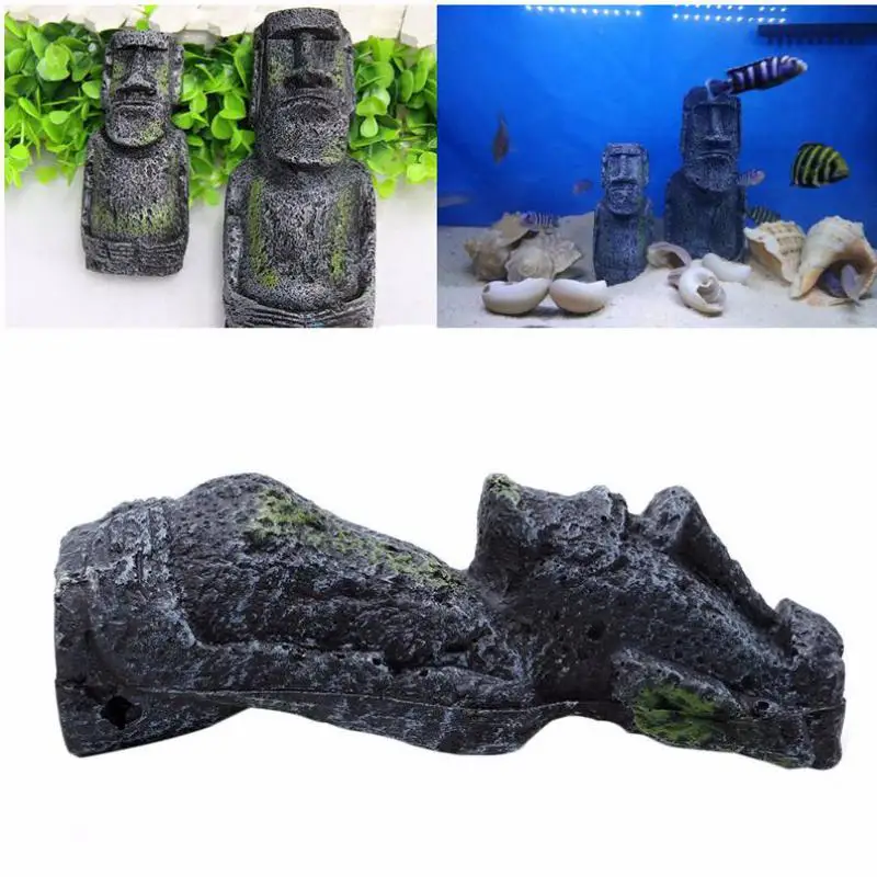 Resin Artificial Aquarium Easter Island Statue Decoration Underwater Landscaping Craft Ornaments For Fish Tank