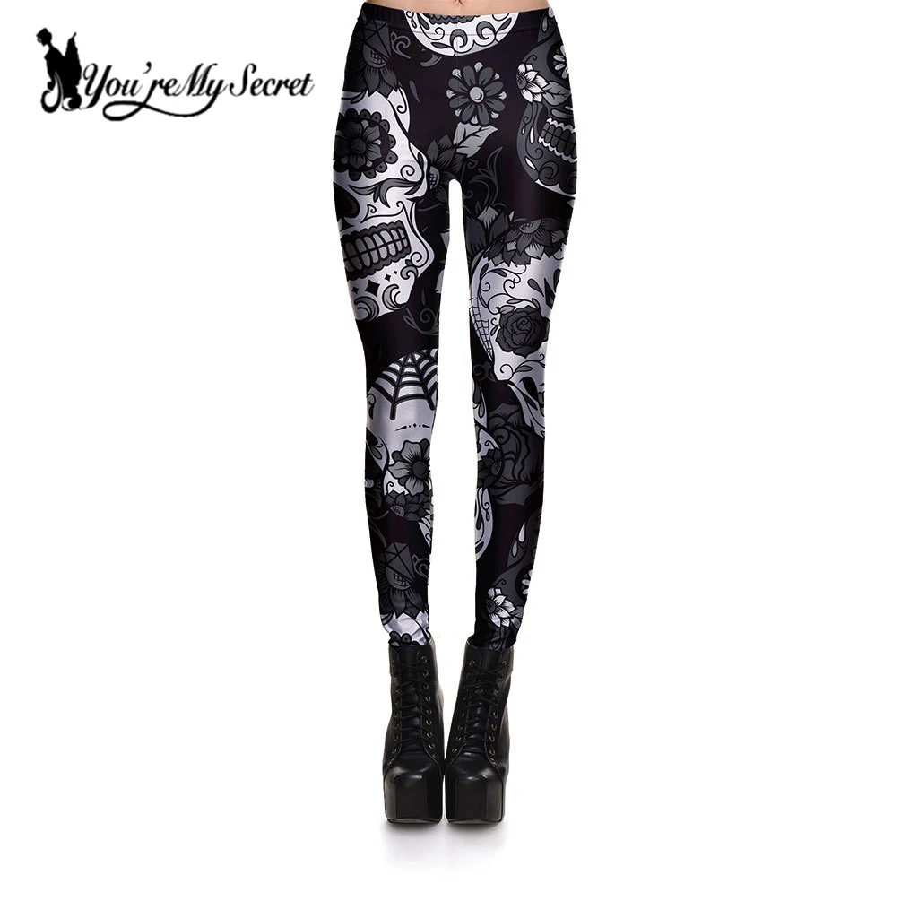 [You're My Secret] 2021 Fashion Women Fitness Leggings Blue Skull Floral 3D Print Legging 4 Colors Pant Female High Waist Leggin