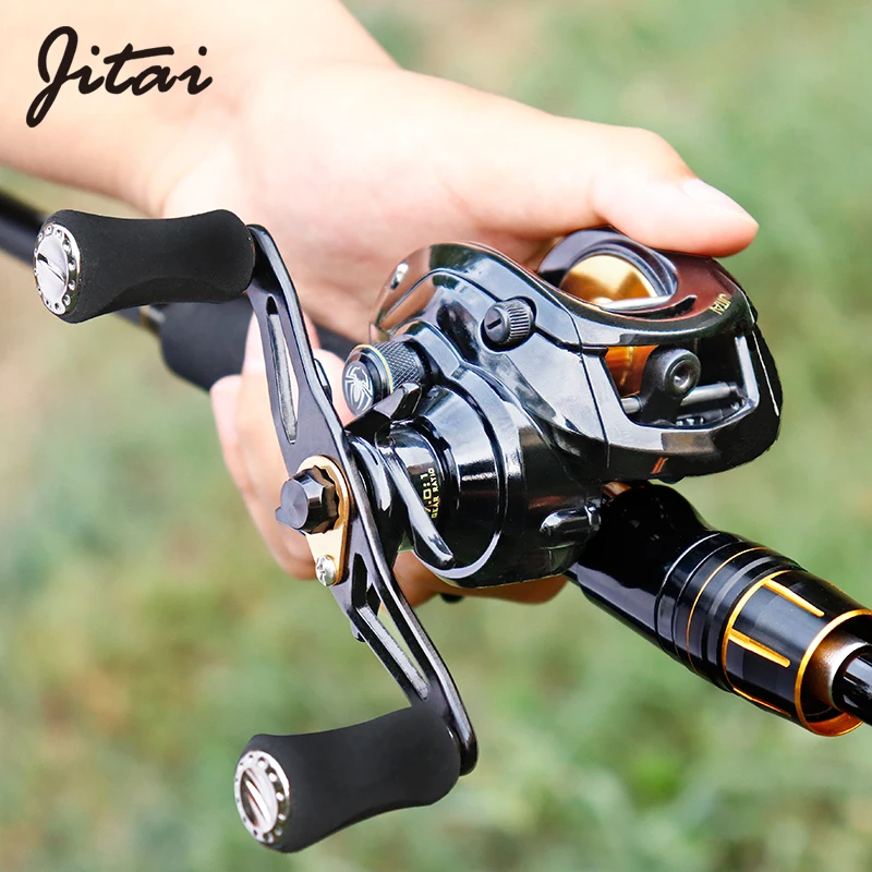 JITAI Baitcasting Reel Dual Brake System 10Kg Carbon Fiber Drag 7.0:1 High Speed Lightweight 204g Fishing Reel Fishing Wheels