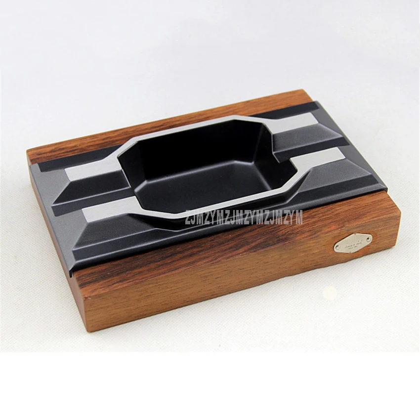 Creative Design High Quality Square Wood Base Metal Slot Cigar Ashtray Smoking Cigar Holder 2 Rest Luxury Cigar Accessories JF07