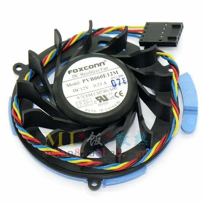 Free shipping DC12V 0.23A Bare Fan For Foxconn PVB060E12M -P01-BB Cooling Fan 4-wire 5-pin