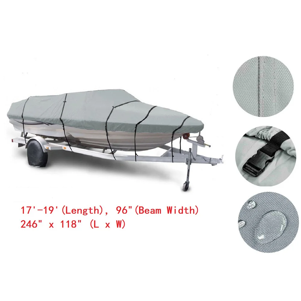 

17-19ft 600D Oxford Fabric High Quality Waterproof Boat Cover with Storage Bag Gray