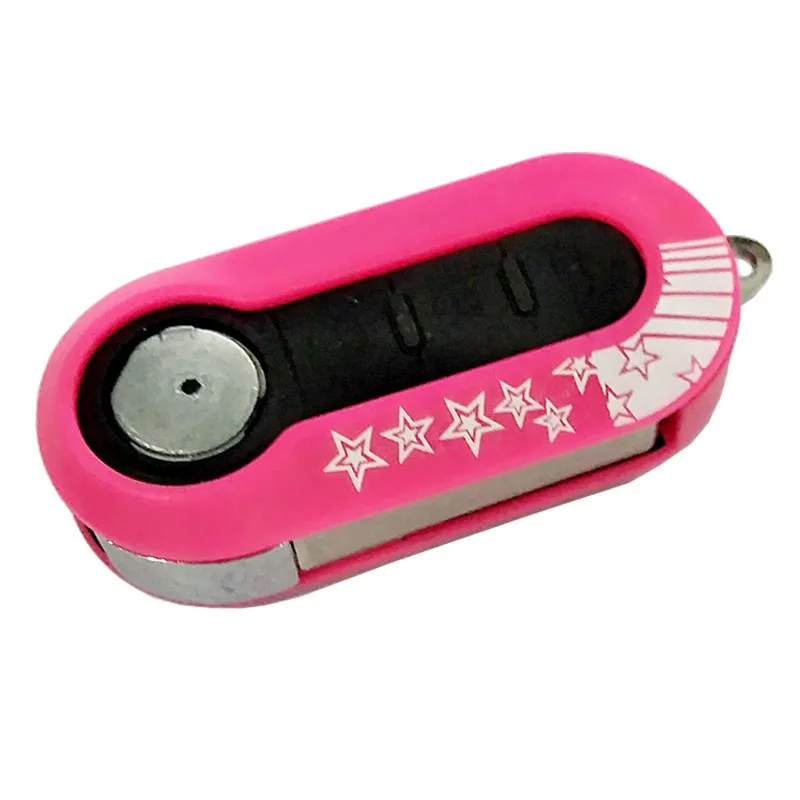 PREISEI Pink Car Flip Key For Fiat 500 Remote Key Blanks Fob Custom