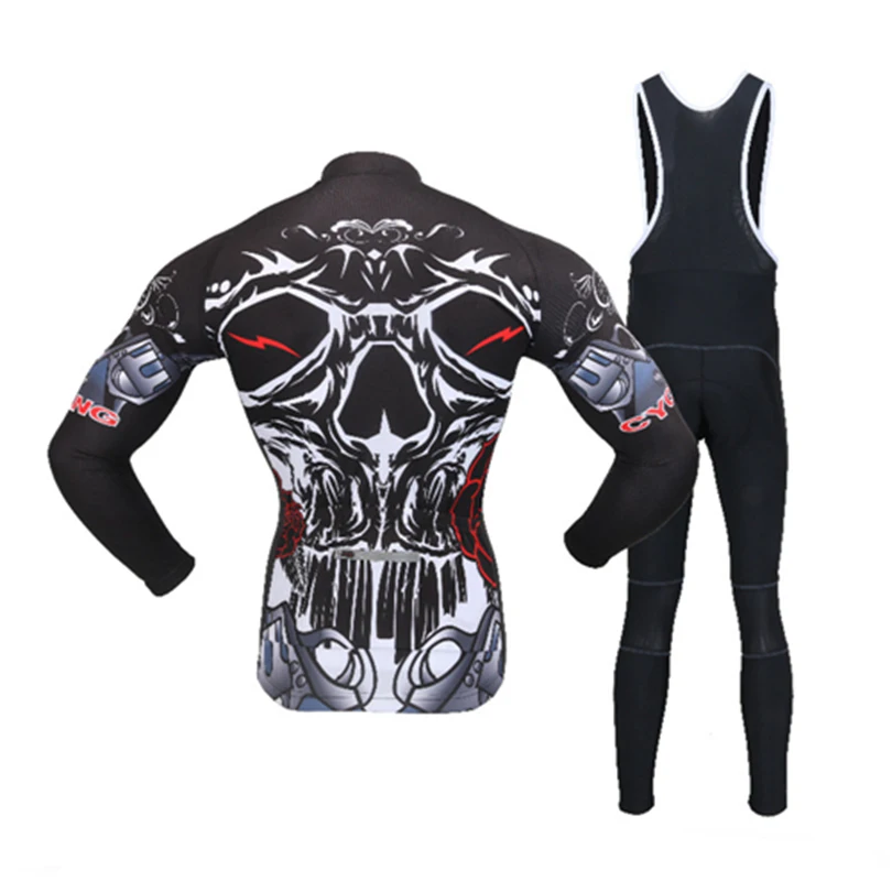 XINTOWN Long Sleeve MTB Road Bike Bicycle Cycling Jersey 3D Gel Bib Pants Frie Skull Ropa Ciclismo Cycling Clothing Breathable