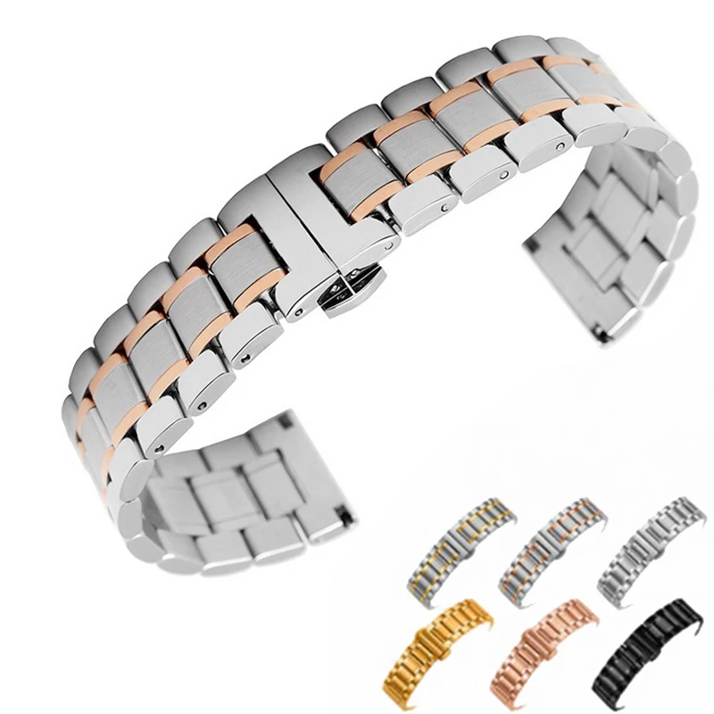 14mm 16mm 18mm 22mm 24mm Stainless Steel Watch band Strap Bracelet Watchband Wristband Butterfly clasps Rose Gold Silver