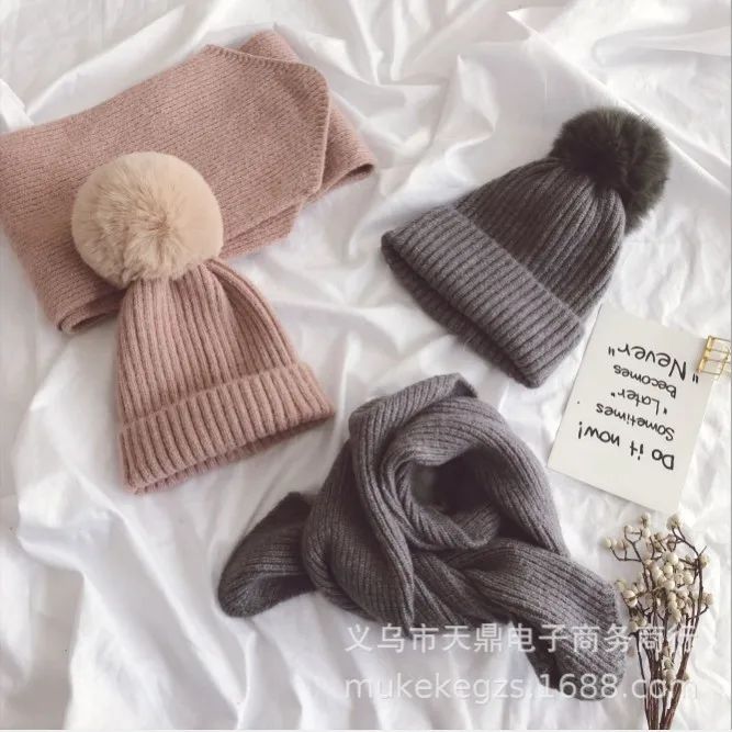 

Fashion Cotton Baby knit Hat Scarf Autumn Winter Children Scarf-collar Boys Girls Warm Beanies Caps Scarf Sets