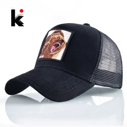 Lato Snapback Mesh czapka z daszkiem mężczyźni moda niedźwiedź haft czapka hip-hopowa kobiety odkryty bawełna oddychająca kości Trucker Gorras