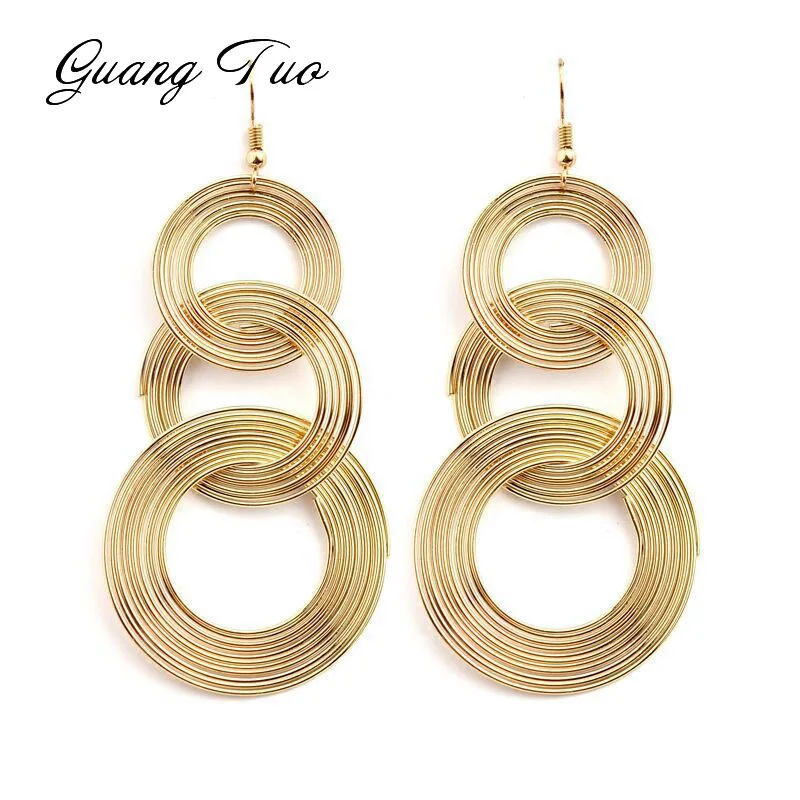 3 Circles Long Hanging Earrings for Women Gold Color Multi-layers Wrap Round Big Statement Exaggerated FashionEar Jewelry