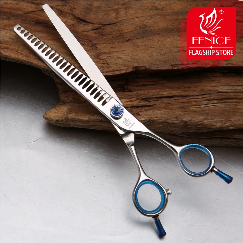 Fenice High quality Japan 440C stainless steel 7 inch blue pet dog grooming thinning scissor thinning rate 75%