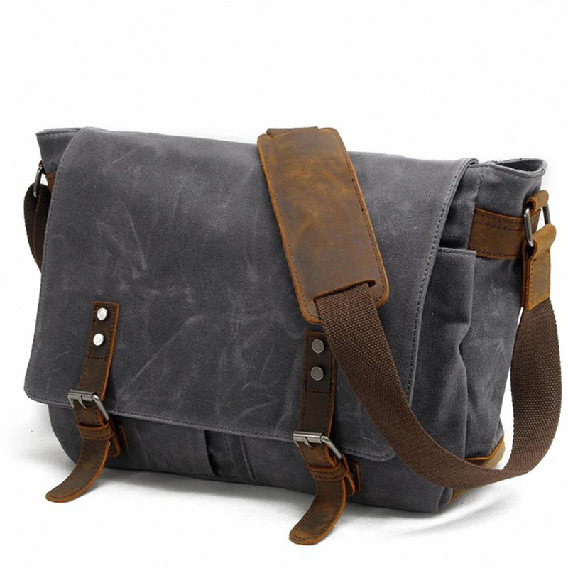 New Fashion Thick Wax Canvas Men Shoulder bag Messenger bag Men Crossbody Bag Vintage male Leisure Sling bag Casual Boy