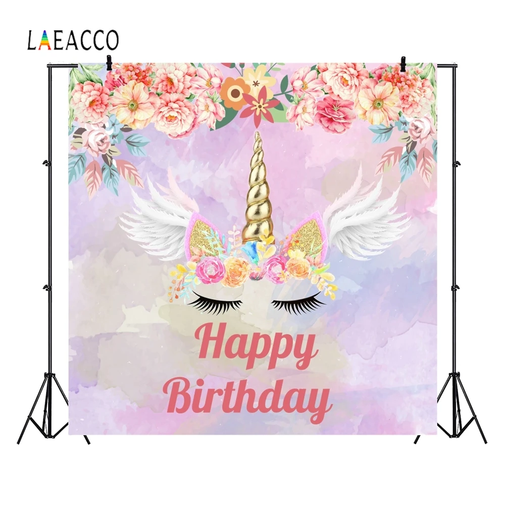 Laeacco Unicorn Photo Background Tropical Flowers Leaves Wings Glitters Newborn Baby Photography Backdrop Birthday Photophone image 4