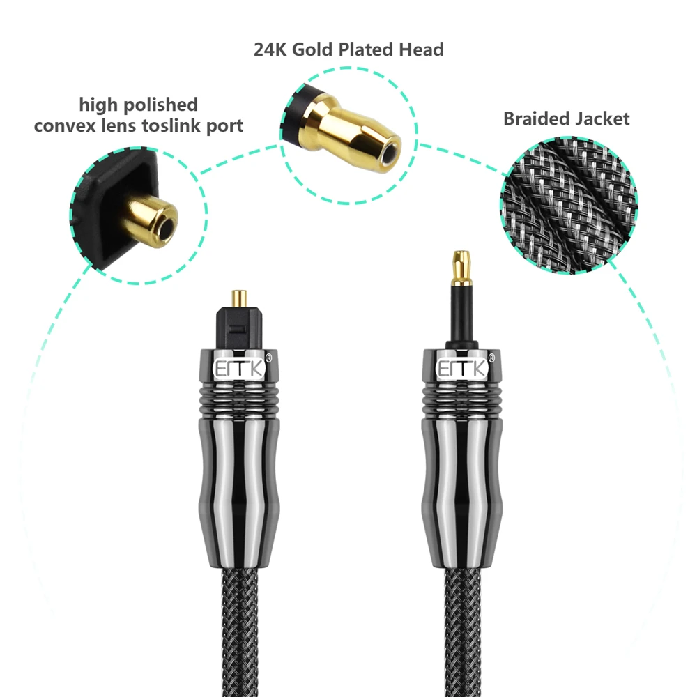 Cable de sonido Digital Toslink a Mini Toslink, Cable óptico SPDIF 3,5 de 3,5mm, adaptador de Cable de Audio óptico de 1m y 10m