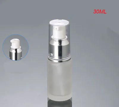 

NEW 30ml frosted glass with shiny silver press pump bottle,1 ounce glass lotion bottle ,30 ml Cosmetic Packaging glass bottle