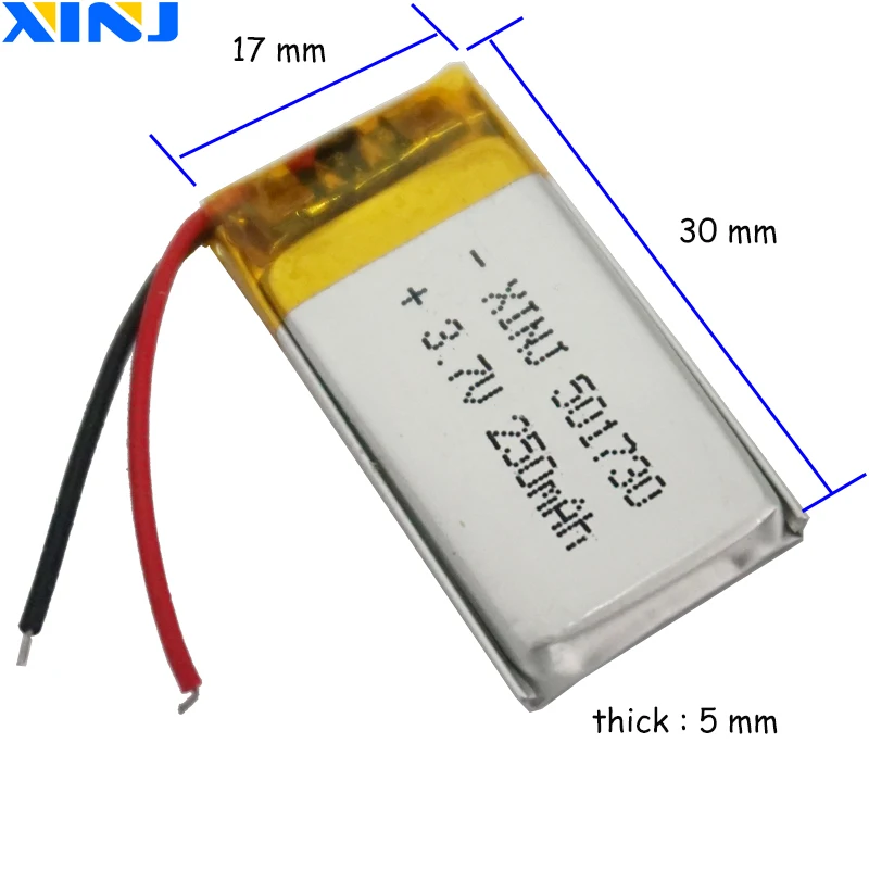 XINJ 3,7 В 250 мАч 0,925 Втч литий-полимерный литиевый аккумулятор 501730   Литий-ионная ручка для GPS-записи, автомобильная камера, светодиодная ручка для записи вождения