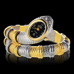 Reloj de serpiente de lujo para mujer, pulsera de cuarzo de oro, relojes de moda para mujer, reloj femenino