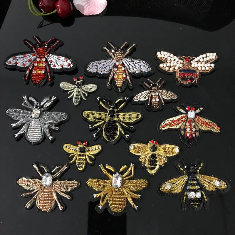 Manuale nail bead paillettes patch stick insect applique zona del ricamo abbigliamento decorazione ape patch Nail perline cucito a mano