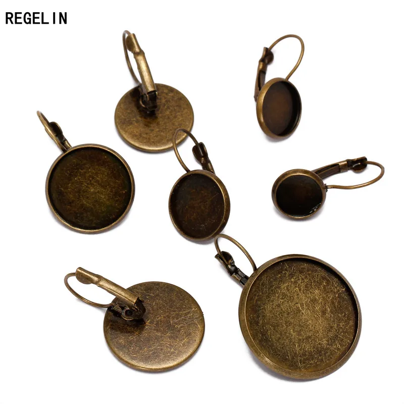 REGELIN WHOLESALE 10/12/14/16/18/20/25mm 10pcs ANTIQUE BRONZE French hook earring Cabochon Cameo Setting Blank base DIY findings