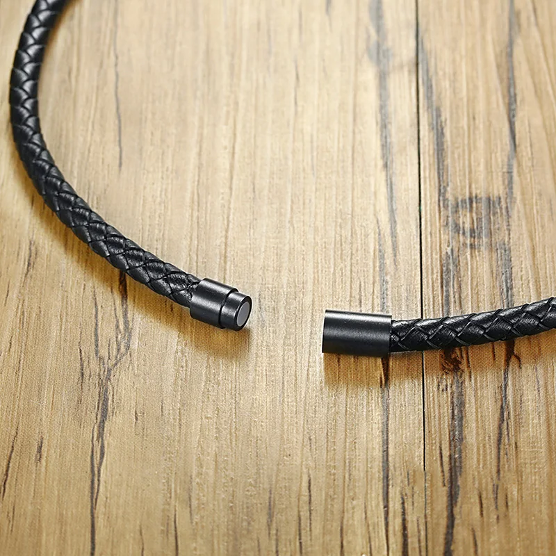 Black Genuine Leather Choker Necklace for Men Lava Stone Magnetic Closure Energy Power Male Jewelry