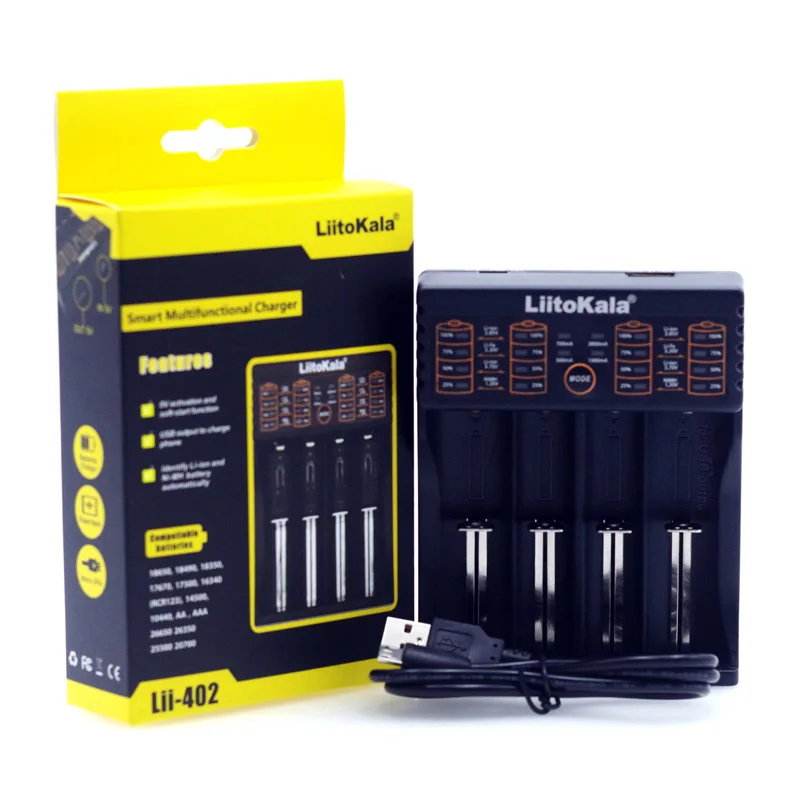 

Liitokala Lii-402 18650 Battery Charger for 26650 16340 RCR123 14500 LiFePO4 1.2V Ni-MH Ni-Cd Rechareable Battery lii402