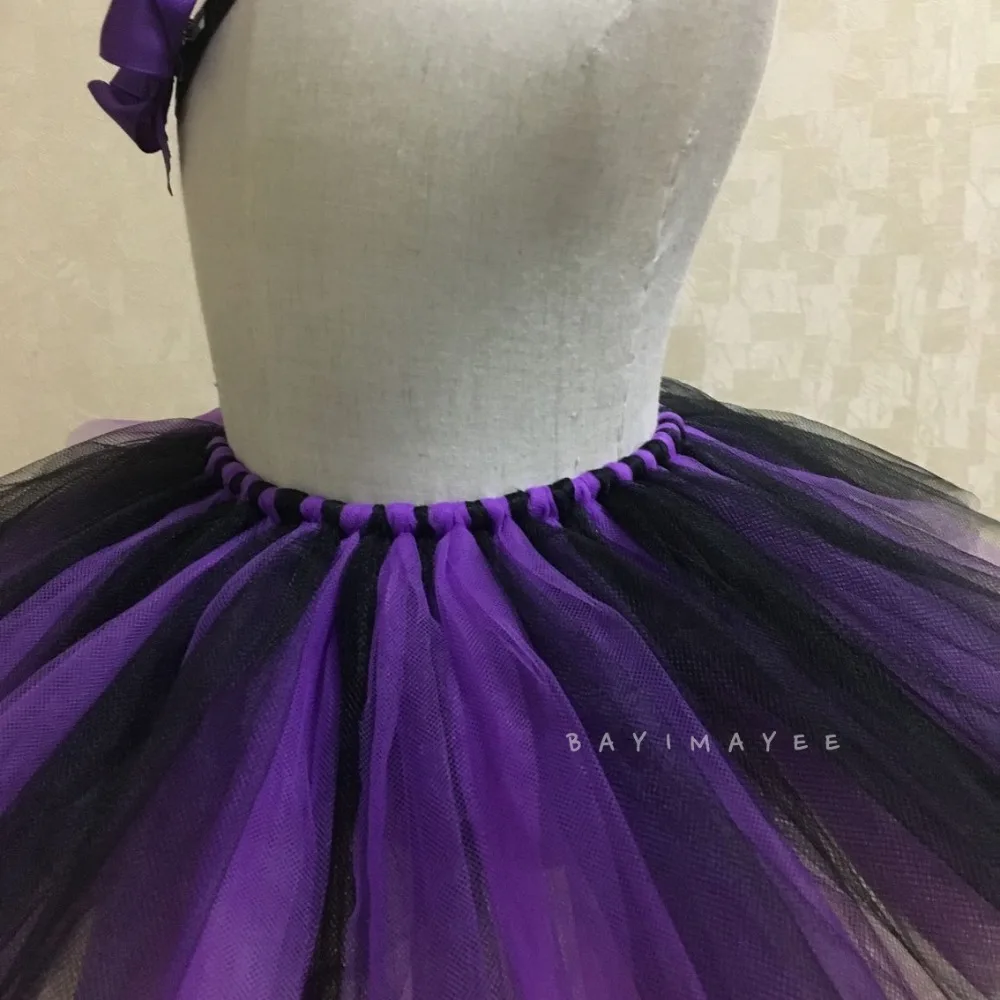 Cute Girls Summer Tutu Skirts Baby Purple Black Tulle Skirts Ballet Pettiskirt Tutu with Bow Headband Kids Party Skirts Clothing