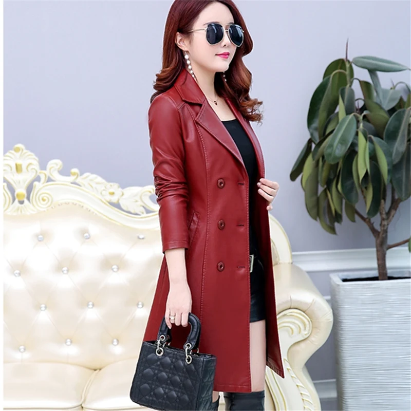 

2023 Autumn Real Leather Coat women's Femme Casual Long Slim Street Fashion Sheep Leather Women Windbreaker Jacket Female 5X